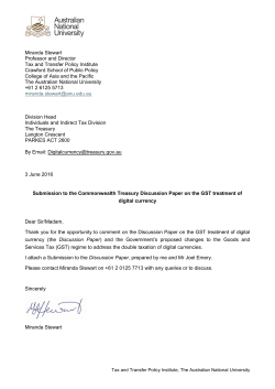 Submission on `Digital Currency` - Tax and Transfer Policy Institute