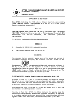20150318 Decision opposition OHIM DEUS