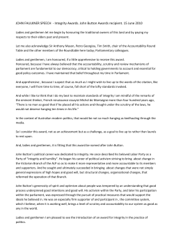 John Faulkner Speech John Button Award