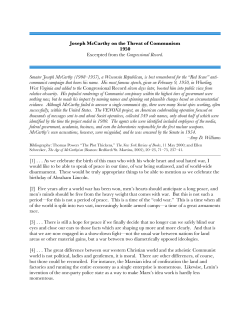 Joseph McCarthy on the Threat of Communism 1950 Excerpted from