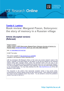 Book review: Margaret Paxon, Solovyovo: the story of memory in a