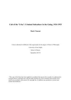 Cult of the `Urka`: Criminal Subculture in the Gulag, 1924-1953