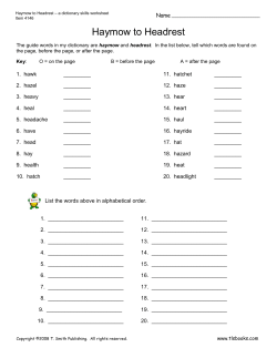 Haymow to Headrest - a dictionary skills worksheet