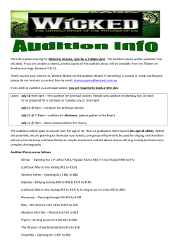 The information evening for Wicked is 20 June, 7pm for a 7:30pm