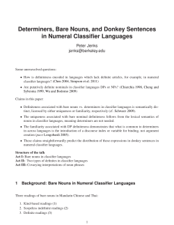 Determiners, Bare Nouns, and Donkey Sentences in Numeral