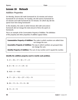 Lesson 29 Reteach Addition Properties