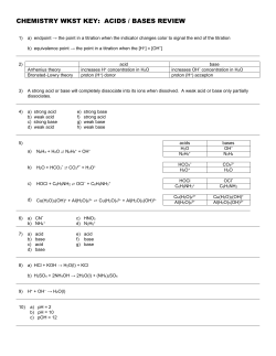 CHEMISTRY WKST KEY: ACIDS / BASES REVIEW