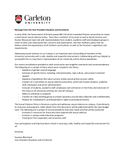 Message from the Vice-President Students and Enrolment In early