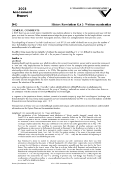 2003 Assessment Report 2003 History Revolutions GA 3: Written