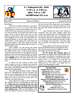 Issue #20 Glenmoor Wildcats January 30, 2017 Important Dates