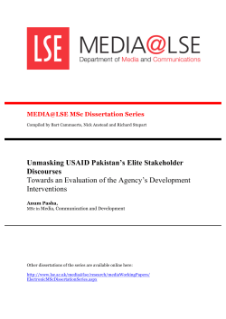 Unmasking USAID Pakistan`s Elite Stakeholder Discourses