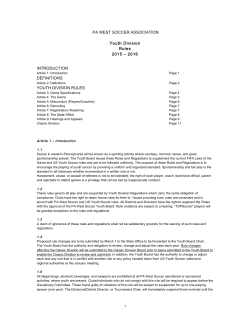 PA WEST SOCCER ASSOCIATION Youth Division Rules 2015