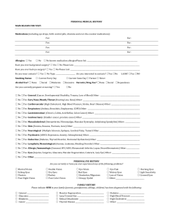 PERSONAL MEDICAL HISTORY MAIN REASON FOR VISIT