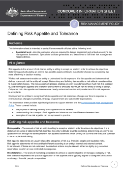 Comcover Information Sheet - Defining Risk Appetite and Tolerance