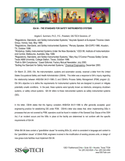 ISA 84 - The Standard for Safety Instrumented Systems - SIS-TECH