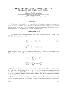 DERIVATIVE POLYNOMIALS FOR TANH, TAN, SECH AND SEC IN
