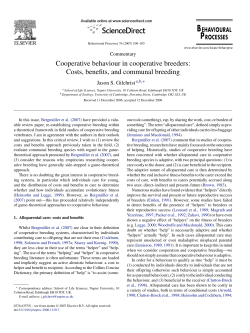 Cooperative behaviour in cooperative breeders: Costs, benefits, and