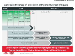 Significant Progress on Execution of Planned Merger of Equals