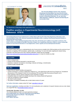 PostDoc position in Experimental Neuroimmunology - SFB TR-128