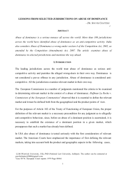 Lessons From Selected Jurisdictions On Abuse Of Dominance by Dr