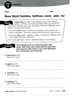 Base Word Families, Suffixes -merit, -able, -ful