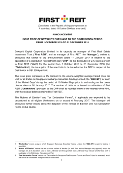 ANNOUNCEMENT ISSUE PRICE OF NEW UNITS