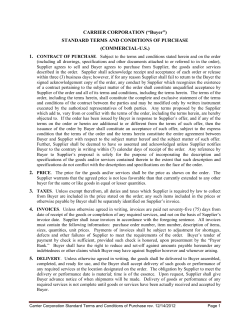 CARRIER CORPORATION (&ldquo;Buyer&rdquo;) STANDARD TERMS AND