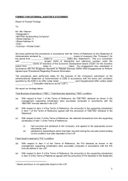 FORMAT FOR EXTERNAL AUDITOR`S STATEMENT Report