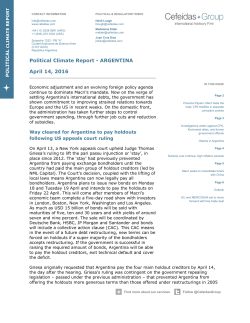 Political Climate Report - ARGENTINA April 14, 2016
