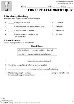 I. Vocabulary Matching II. Identification Word Bank