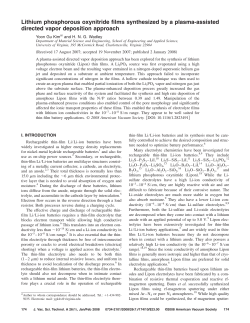 Lithium phosphorous oxynitride films synthesized by a plasma
