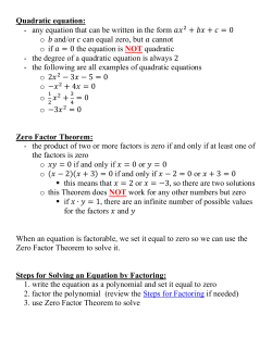Quadratic Equations, the Zero Factor Theorem, and Factoring
