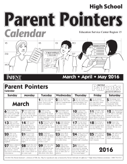 Parent Pointers Calendar - High School - Spring