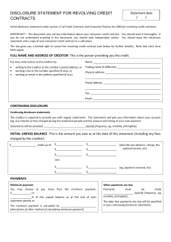 Model disclosure statement for revolving credit contracts