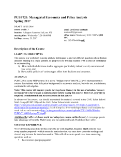 PUBP 720-001: Managerial Economics and Policy Analysis