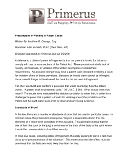 Presumption of Validity in Patent Cases Written By: Matthew R