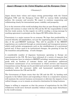 Japan`s Message to the United Kingdom and the European Union