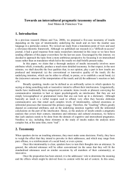 Towards an intercultural pragmatic taxonomy of insults 1