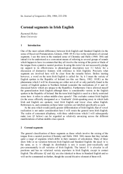 `Coronal segments in Irish English`, Journal of Linguistics