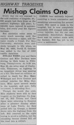 Mishap Claims One - Rice Scholarship Home