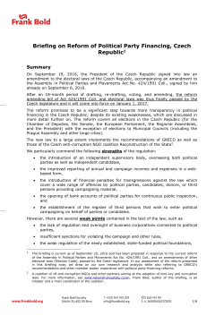 Briefing on Reform of Political Party Financing, Czech Republic1
