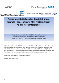Infant Formula for Cow`s Milk Protein Allergy And Lactose Intolerance