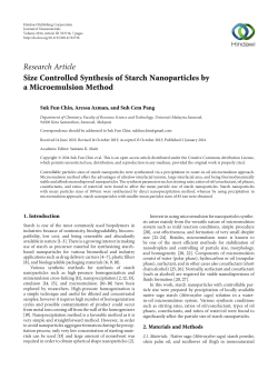 Size Controlled Synthesis of Starch Nanoparticles by a