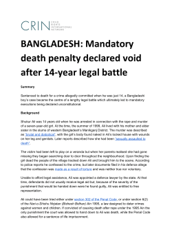 BANGLADESH: Mandatory death penalty declared void after