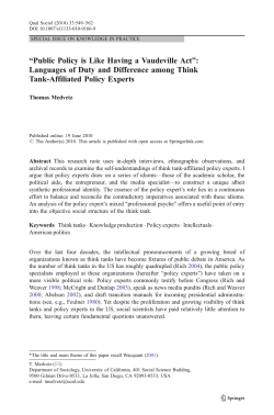 &ldquo;Public Policy is Like Having a Vaudeville Act&rdquo;: Languages of Duty