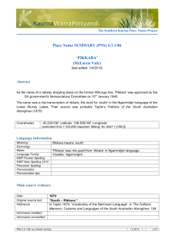 Place Name SUMMARY (PNS) 4.3.1/06 `PIKKARA` (McLaren Vale)