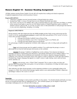Honors English 10 &ndash; Summer Reading Assignment