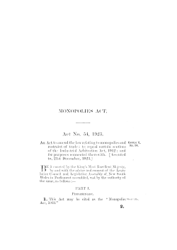 MONOPOLIES ACT. Act No. 54, 1923.