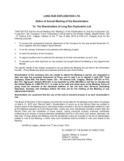 LONG RUN EXPLORATION LTD. Notice of Annual Meeting of the