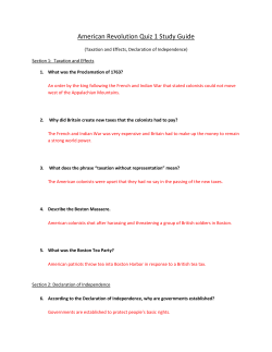 American Revolution Quiz 1 Study Guide